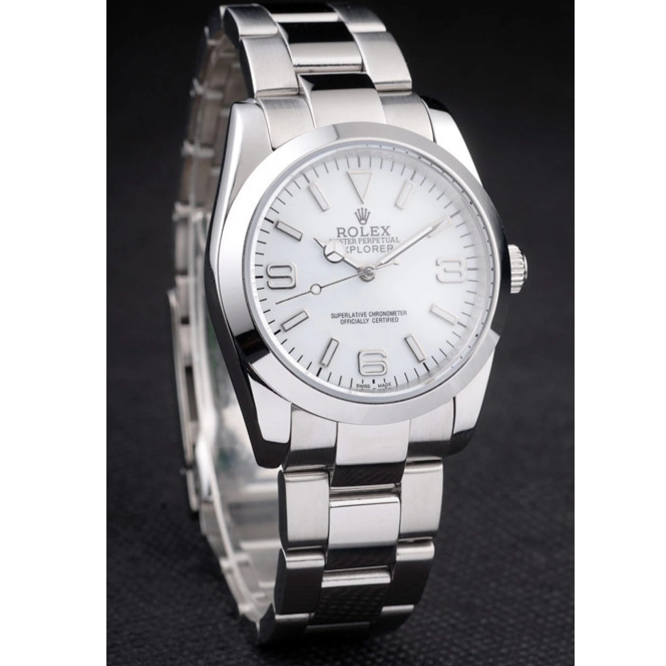 Rolex aaa copy Steel Explorer Polished White Rolex Stainless Dial 98086 1025